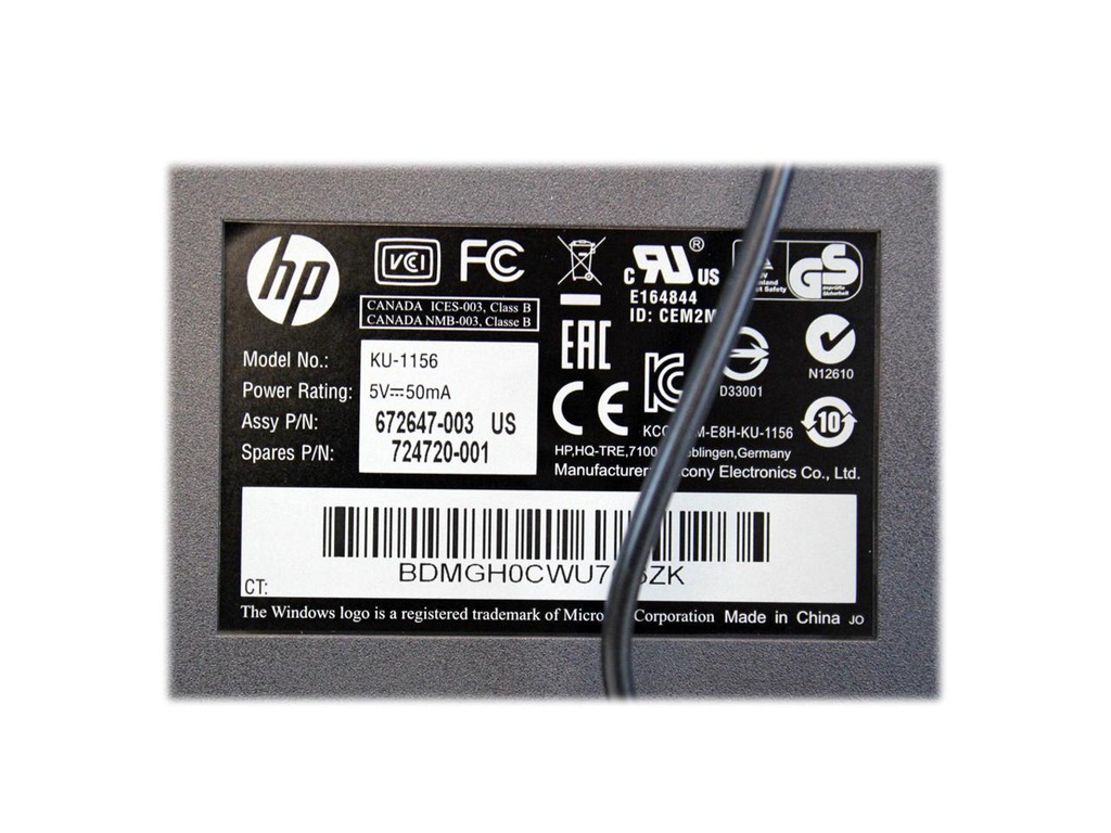 HP Clavier noir KU-1156 PN 672647-003
