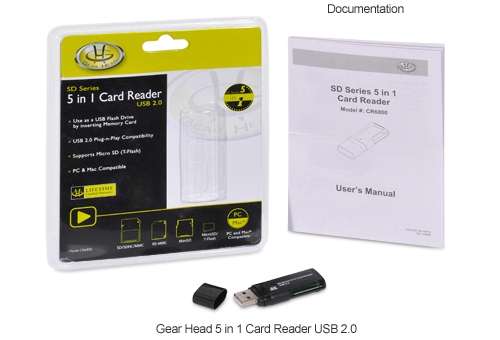 Gear Head CR6800 SD Series 5-in-1 Card Reader - USB 2.0, 480Mbps, PC and Mac Compatible