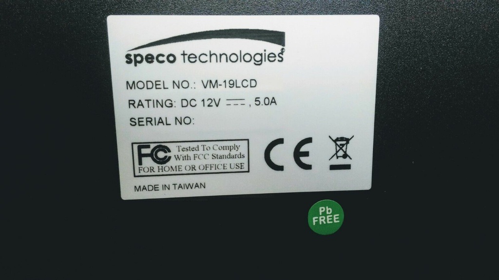 Specco CCTV Security Video Monitor VM19LCD 19”