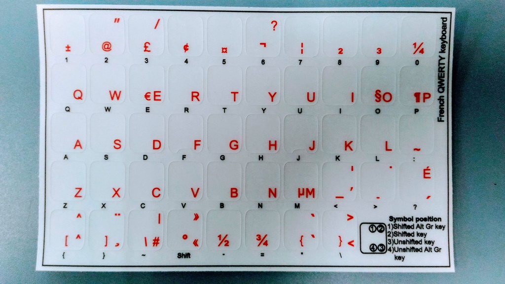 Autocollants pour clavier Francais Canadien sur fond transparent 11X13MM rouge