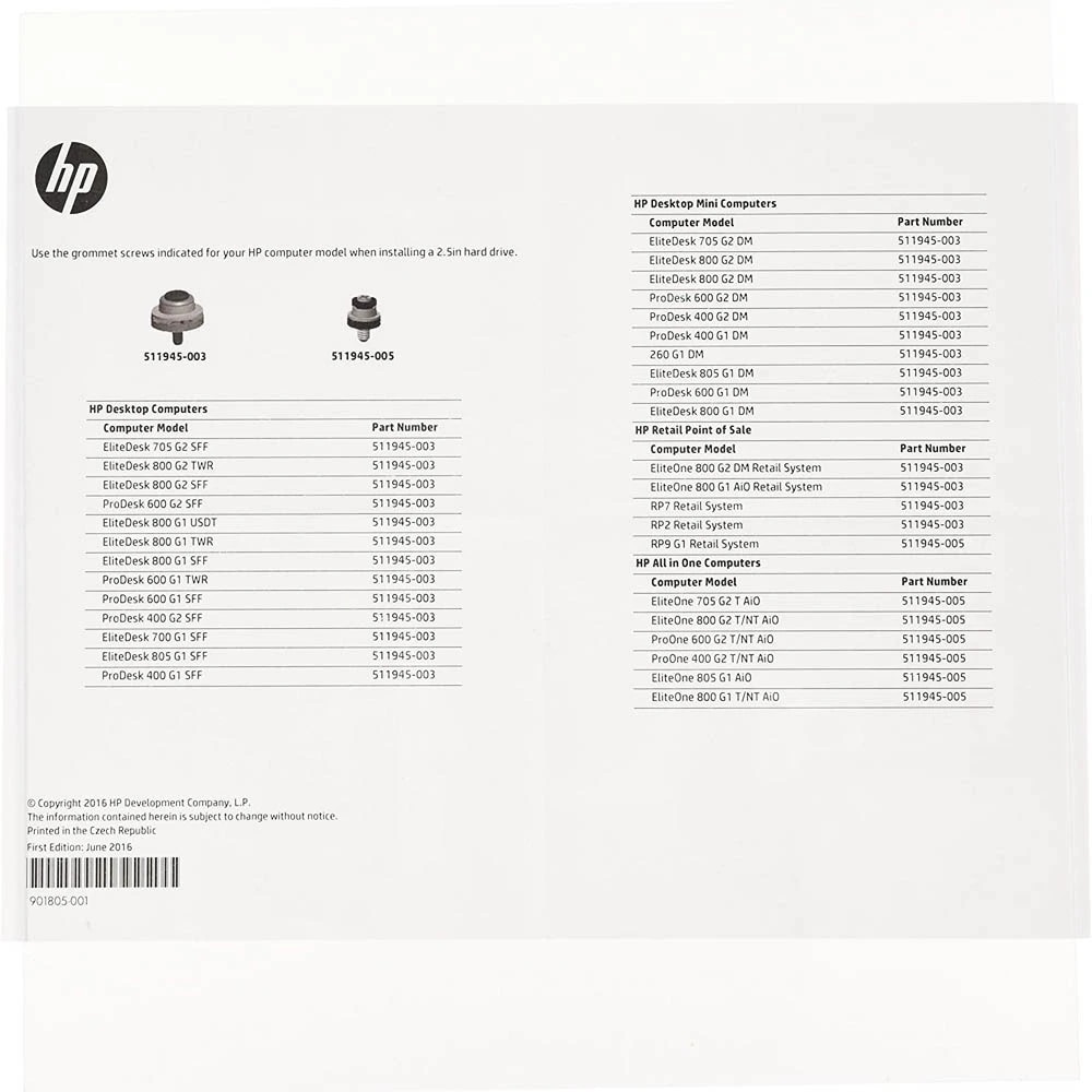 2.5" HDD/SSD M3 Grommet Screw for HP G3 G4 G5 G6 mini PC AIO G2 G3 511945-005