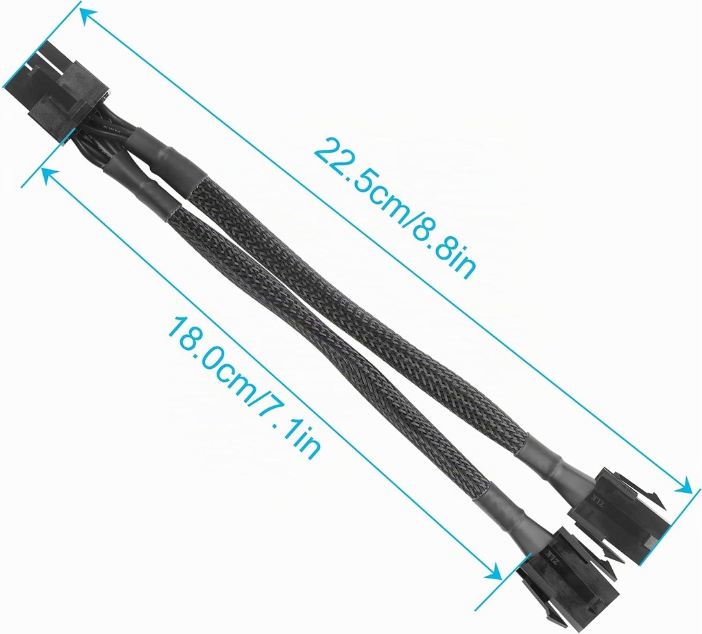 Câble d'alimentation double 6 broches femelle vers 8 broches mâle GPU pour conversion d'alimentation de carte graphique dans les ordinateurs de bureau – 22,5 cm / 8.8 in/8,8 po