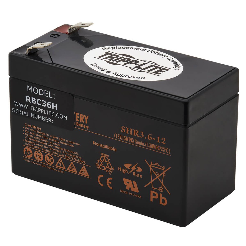 Tripp Lite RBC36H, 12 V, 1 pièce(s), Noir, 3,6 Ah, 5 année(s), Chine