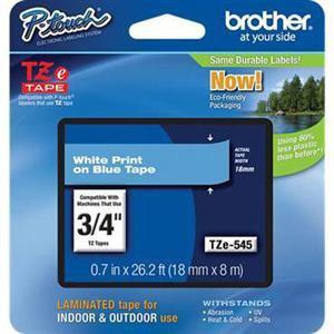 Brother White on Blue tape f/ P-Touch, 18mm x 8m (TZE545)