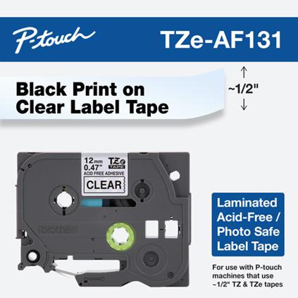 Brother 12mm (0.47&quot;) Black on Clear Acid Free tape for P-Touch 8m (26.2 ft)