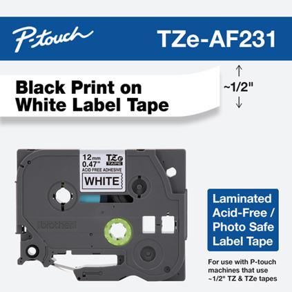 Brother 12mm (0.47&quot;) Black on White Acid Free tape for P-Touch 8m (26.2 ft)