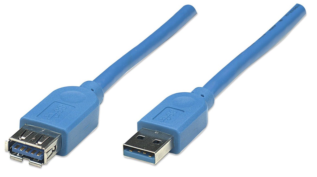 Manhattan USB 3.0, Type A mâle vers Type A femelle, 5 Gbps, 3 m, bleu (322447)