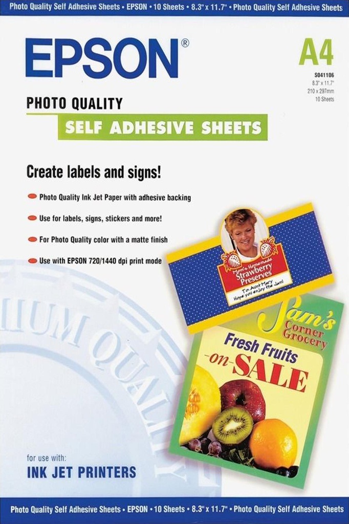 Epson Self-Adhesive Photo Paper - A4 - 10 Feuilles (S041106)