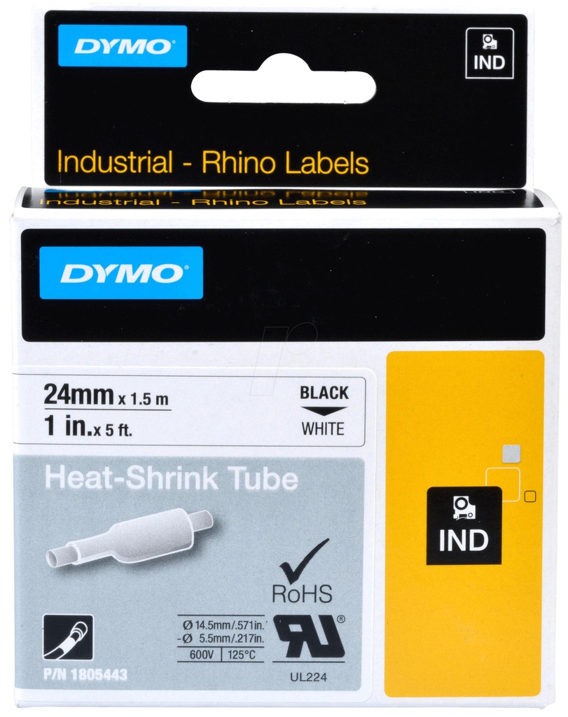DYMO IND Heat-Shrink Tube Labels, 24mm x 1.5m (1805443)