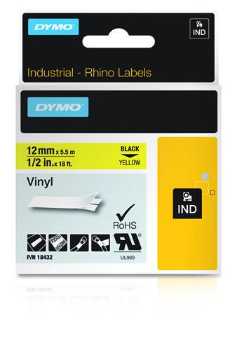 DYMO IND Vinyl Labels, 12mm x 5.5m (18432)