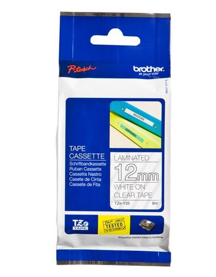 Brother 12mm White on Clear Laminated Tape - 8m (TZE135)