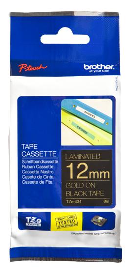 Brother Gold on Black Laminated Tape 12mm x 8m (TZE334)
