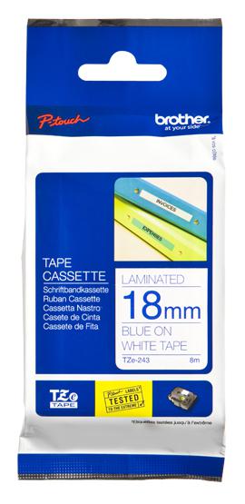 Brother 18 mm blue on white laminated (TZE243)