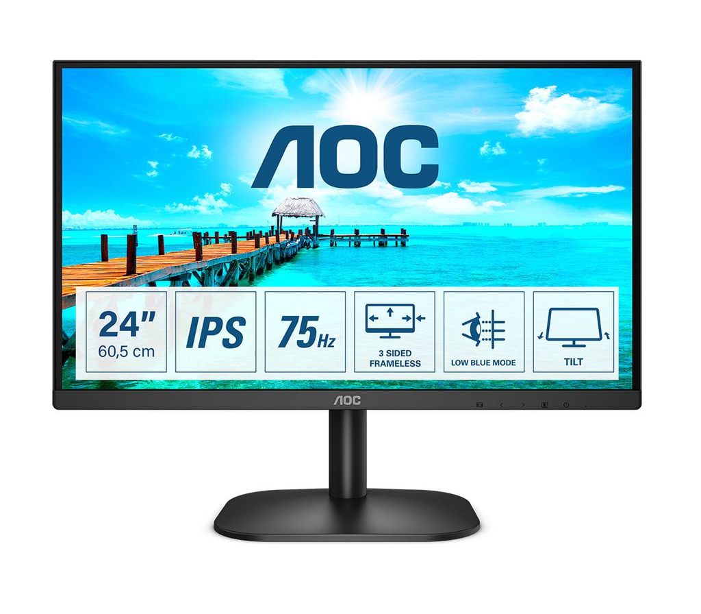 AOC B2 24B2XH, 60,5 cm (23.8&quot;), 1920 x 1080 pixels, Full HD, LED, 7 ms, Noir