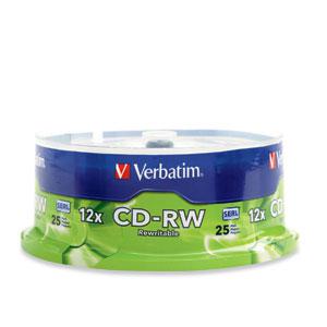 Verbatim CD-RW 80MIN 700MB 4X-12X High Speed Branded 25pk Spindle (95155)