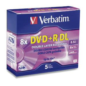Verbatim DVD+R DL 8.5GB 8X Branded 5pk Jewel Case (95311)
