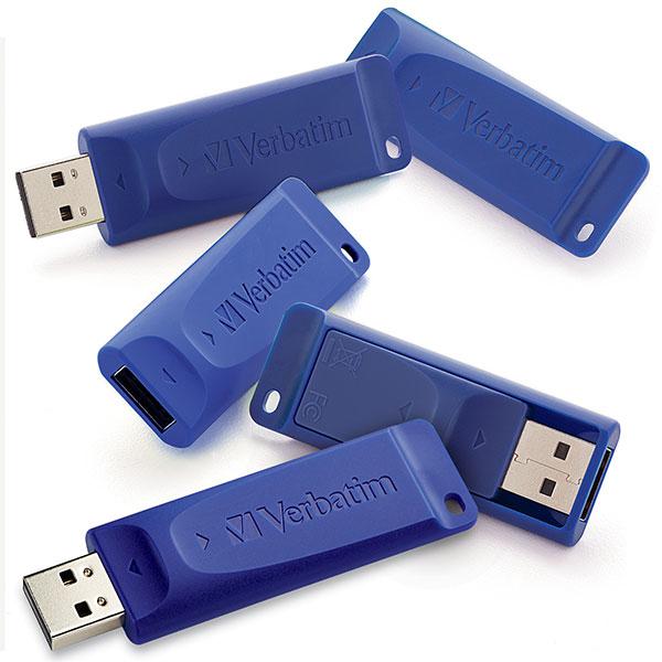 Verbatim 8GB USB 2.0 Flash Drive, 5 Pack, Blue. (99121)