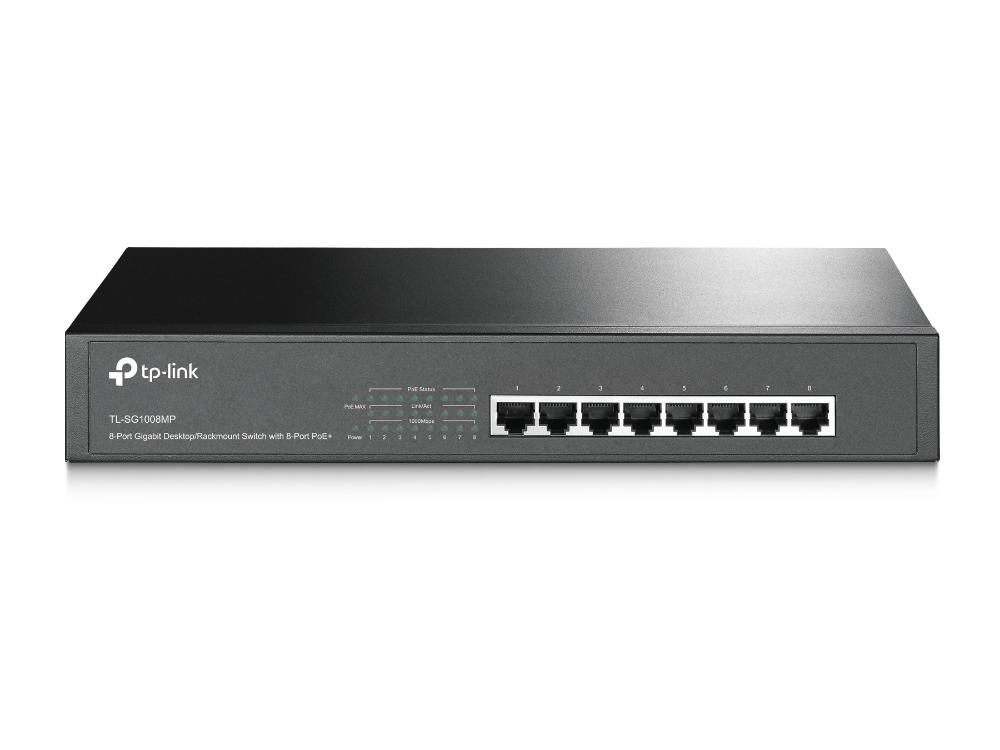 TP-Link 8x 10/100/1000 Mb/s RJ-45, PoE+, 16 Gb/s, montable en rack (TL-SG1008MP)