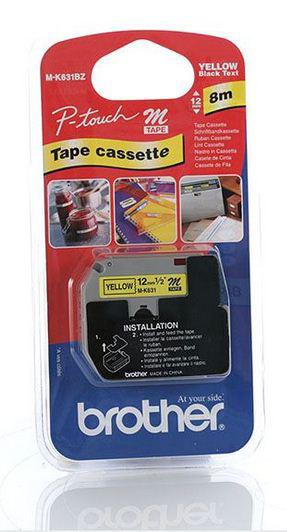 Brother Labelling tape, 12mm, 8m, Black/Yellow (MK631)