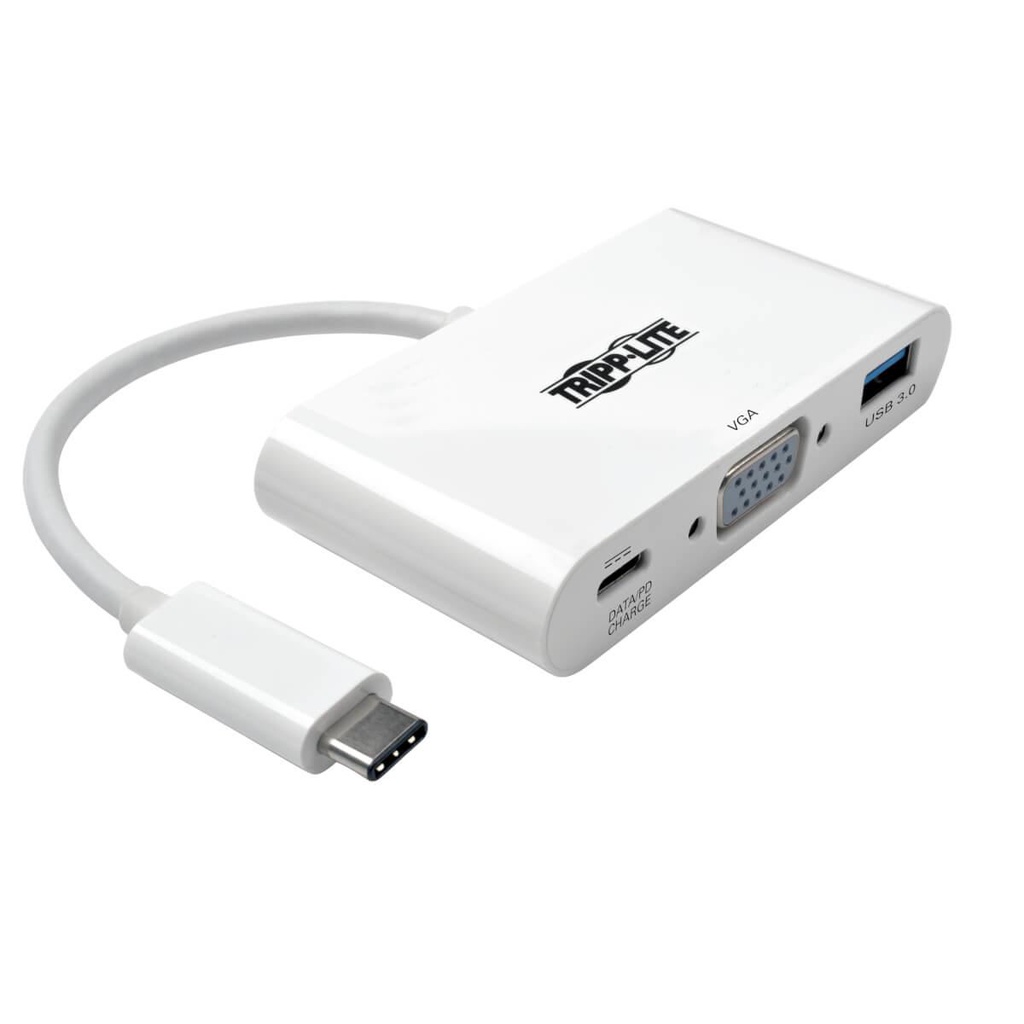 Tripp Lite USB-C to VGA Adapter with USB-A Port and PD Charging, White