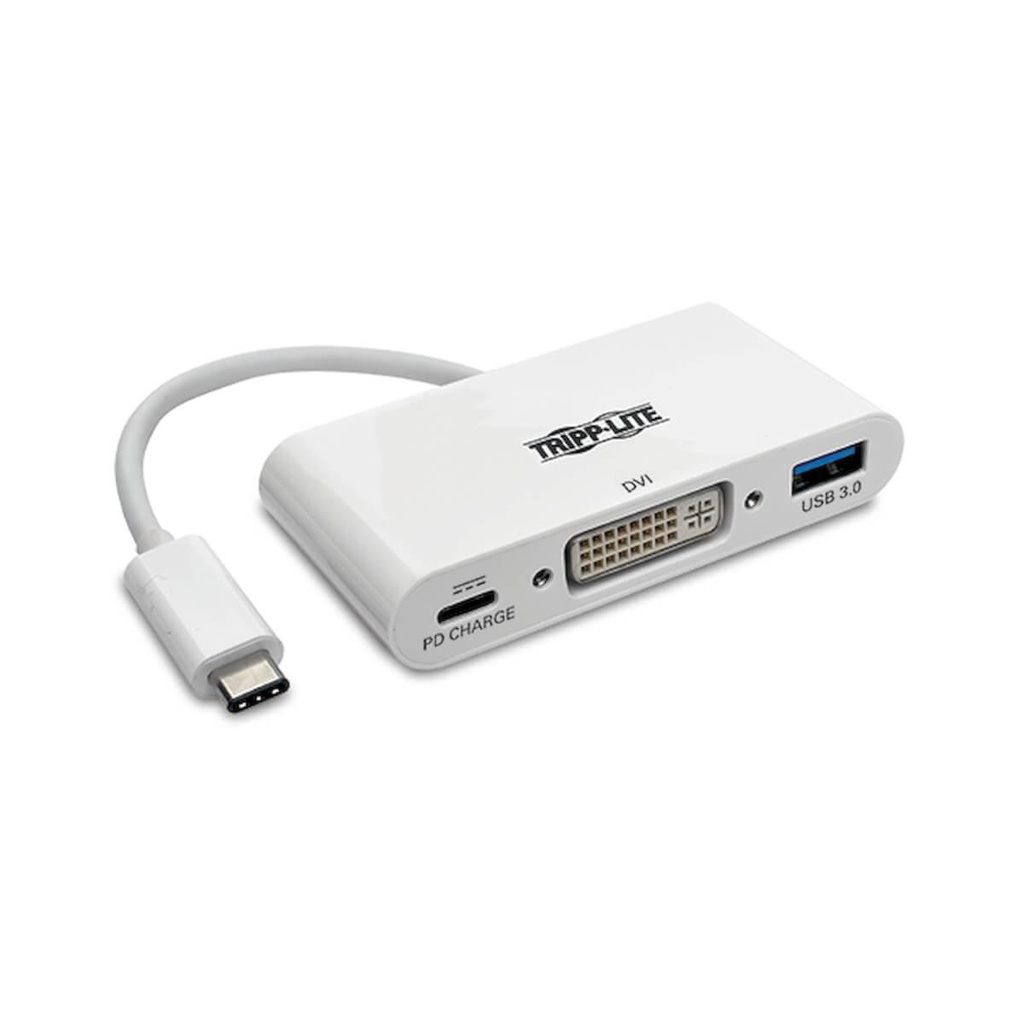 Tripp Lite USB-C to DVI Adapter with USB-A Port and PD Charging, White