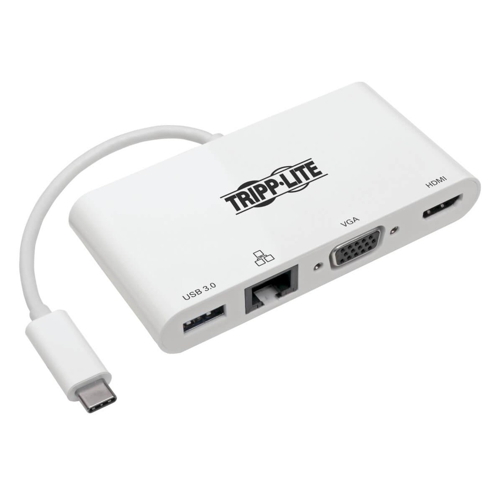 Tripp Lite Adaptateur multiport USB-C - HDMI 4K, VGA, USB-A, GbE, HDCP, blanc