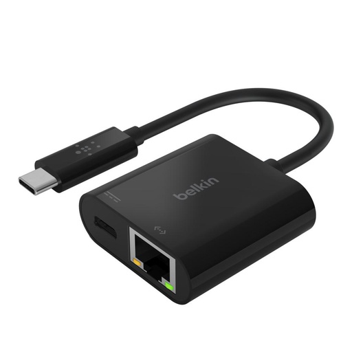 Belkin USB-C to Ethernet + Charge Adapter, black, 60 W, 1000 Mbps (INC001BK-BL)