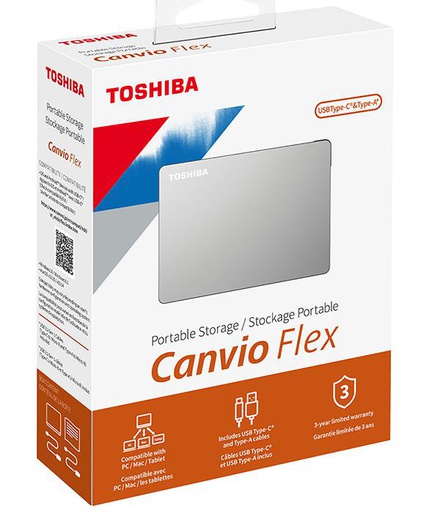 Toshiba Canvio Flex, 4000 Go, 2.5", 2.0/3.2 Gen 1 (3.1 Gen 1), Argent