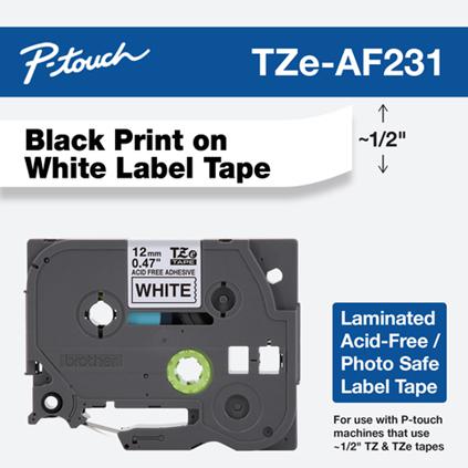 Brother 12mm (0.47") Black on White Acid Free tape for P-Touch 8m (26.2 ft)