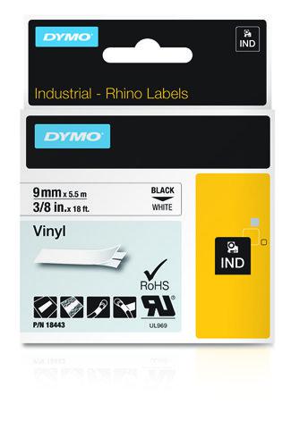 DYMO IND Vinyl Labels, 9mm x 5.5m (18443)