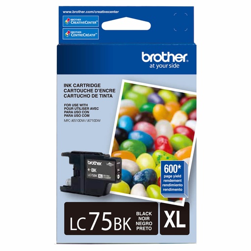 Brother LC-75BKS, High (XL) Yield, Pigment-based ink, 600 pages (LC75BKS)