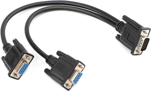 VGA Y Splitter Cable, VGA 1 Male to VGA 2 Female Adapter Cable Dual VGA Monitor Y Cable for Screen Duplication (1 Feet, Black)