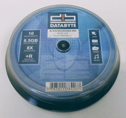 [DBDLDVDR10P] Databyte - Carrousel de 10 disques DVD+R 8X double couche de 8,5 Go à surface blanche imprimable par jet d'encre