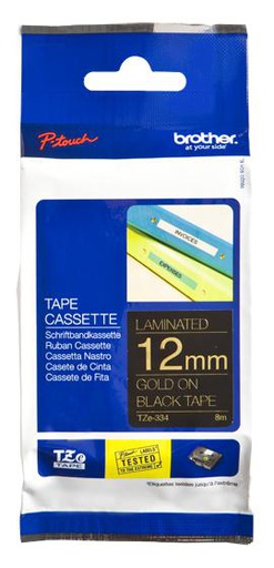 Brother Gold on Black Laminated Tape 12mm x 8m (TZE334)