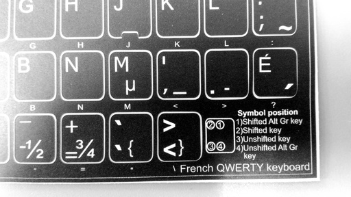 Autocollants pour clavier Francais Canadien opaque 11X13MM blanc sur noir