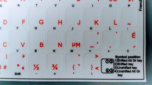 Autocollants pour clavier Francais Canadien sur fond transparent 11X13MM rouge