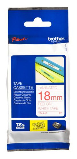 Brother Red on White Laminated Tape 18mm x 8m (TZE242)