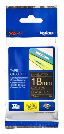 Brother Gold on black Laminated tape 18mm x 8m (TZE344)