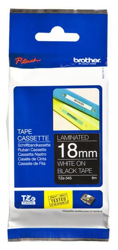 Brother White on black Laminated tape 18mm x 8m (TZE345)