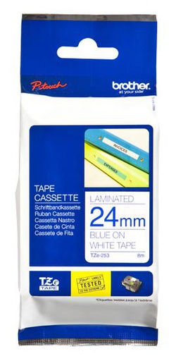 Brother Blue on White Laminated Tape 24mm x 8m (TZE253)