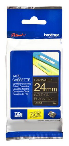 Brother Gold on black Laminated tape 24mm x 8m (TZE354)