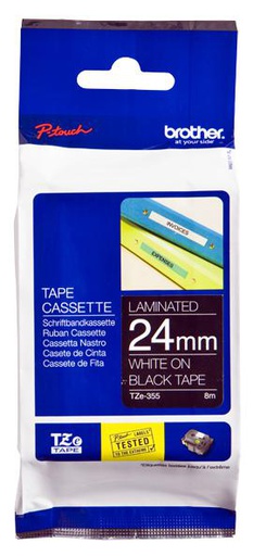 Brother White on black Laminated tape 24mm x 8m (TZE355)