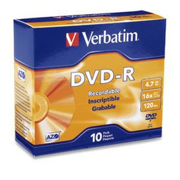 [1350472] Verbatim DVD-R 4,7 Go 16X Étui mince de marque 10 pk (95099)