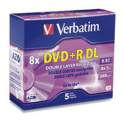 [4053320] Verbatim DVD+R DL 8,5 Go 8X Boîte à bijoux de marque 5pk (95311)