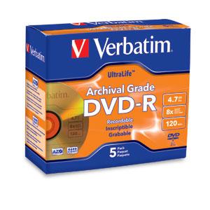 Verbatim DVD-R de qualité archivistique 4,7 Go 8X 5pk Jewel Case (96320)