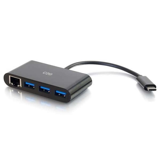 C2G USB-C to Ethernet Adapter with 3-Port USB Hub - Black (29747)