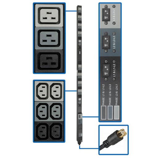Tripp Lite PDU3V6L2130, Basique, 0U, Triphasé, verticale, Métal, Noir