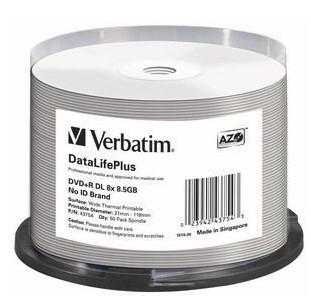 Verbatim DVD+R DL 8x DataLifePlus, 8.5GB, 50pk Spindle, No ID Brand (43754)