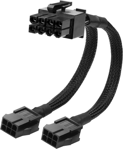 Câble d'alimentation double 6 broches femelle vers 8 broches mâle GPU pour conversion d'alimentation de carte graphique dans les ordinateurs de bureau – 22,5 cm / 8.8 in/8,8 po