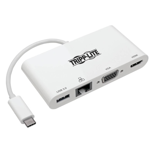 Tripp Lite Adaptateur multiport USB-C - HDMI 4K, VGA, USB-A, GbE, HDCP, blanc